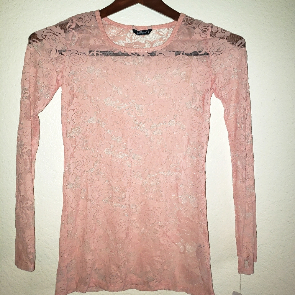 Long sleeve pink lace layering tee